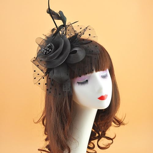 WLBON Fascinators Hat 20s 50s Headband Hair Clips Flower Mesh Veil Feather Headpiece Headwear Women Halloween Carnival Cocktail Wedding Church Cosplay Dress Up Birthday Tea Party Accessories Black - color: Black Tone