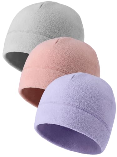 Syhood Winter Warm Skull Cap Soft Fleece Beanie Hat Thick Windproof Watch Cap Skiing Outdoor Warm Colored for Men Women - color: Light Gray, Light Purple, Orange Pink, size: Medium
