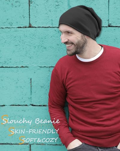 vidsel Slouchy Beanie Hats for Women & Men Cotton Knit Cuffed Skull Cap - color: 2-black,pink