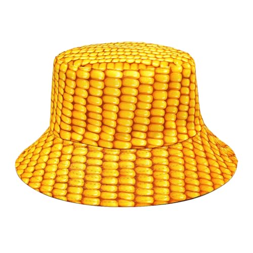 Quanhaigou Bucket Hat for Men Women,Packable Reversible Printed Sun Hats,Fisherman Outdoor Summer Travel Hiking Beach Caps - color: Gold Corn