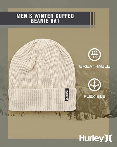 Hurley Men's Cuffed Beanie - Classic Midweight Loose Knitted Winter Hat for Men - color: Oatmeal