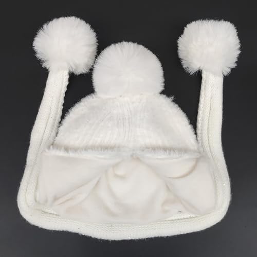 HUAMULAN Women Winter Sherpa Knit Beanie Hats with Pom Poms Ear Flaps - color: Xz3123-baise
