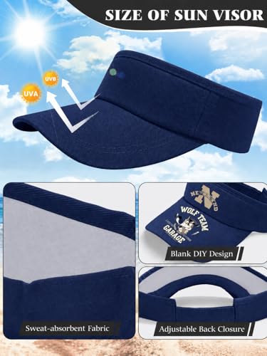 12 Pack Sun Visor Hats Softball Adjustable Cap Sun Protection for Women Men - color: Navy Blue