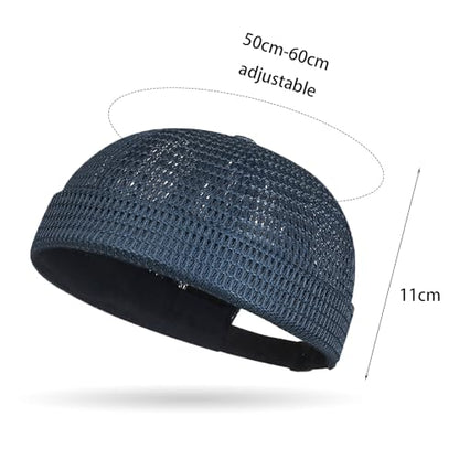 Brimless Hats for Men Breathable Brimless Docker Hat Lightweight Mesh Skull Cap Beanie Hats - color: Navy Blue