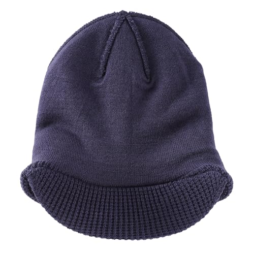 Home Prefer Mens Wool Blend Winter Hat Double-Layer Warm Knit Pre-Curve Visor Beanie Brimmed Beanies Hat for Men Women - color: Navy Blue
