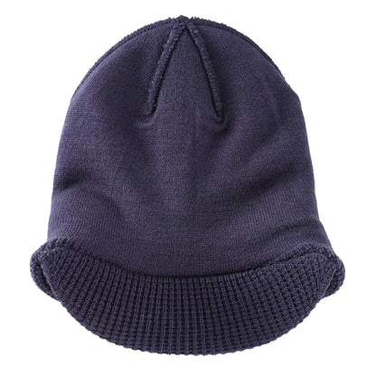 Home Prefer Mens Wool Blend Winter Hat Double-Layer Warm Knit Pre-Curve Visor Beanie Brimmed Beanies Hat for Men Women - color: Navy Blue