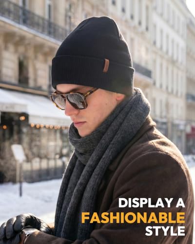 Beanie for Men Women, Winter Double Layer Warm Hat Skull Cap - color: Black