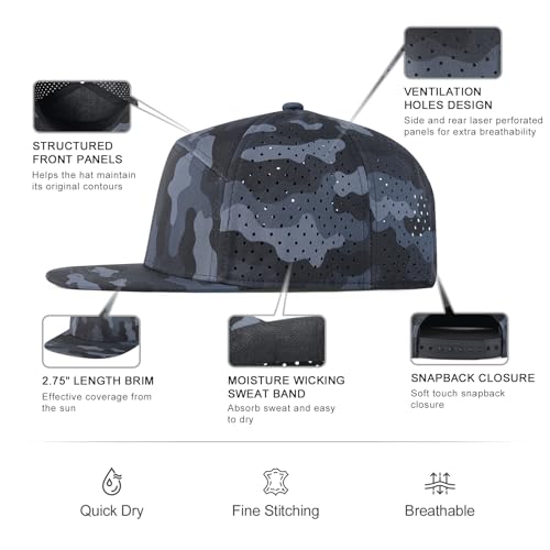 FEINION Men Laser Mesh Flat Brim Snapback Baseball Cap - color: Grey Camouflage