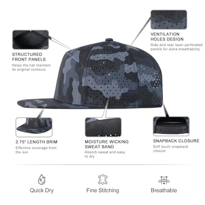 FEINION Men Laser Mesh Flat Brim Snapback Baseball Cap - color: Grey Camouflage