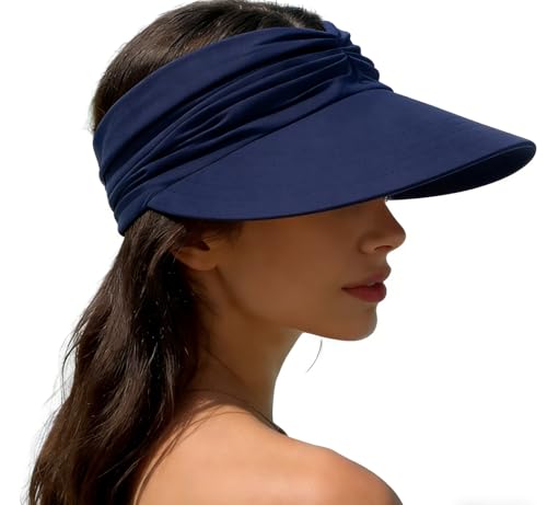 Sun Hat Women Sun Beach Visor Cap UV Protection Summer Wide Brim Hat for Sports Beach Golf Tennis Hiking - color: Navy Blue