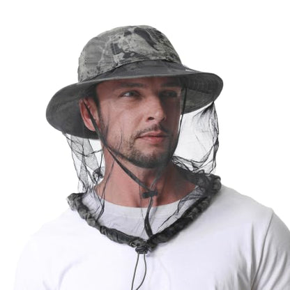 Mosquito Head Net Hat UPF 50+ Sun Protection Bug Hat for Men Women - color: Military Green Camouflage