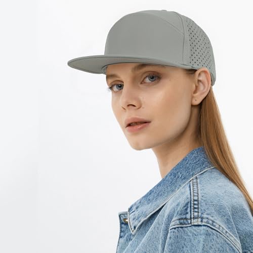 Quick Dry Baseball Cap Flat Brim Snapback Golf Hat for Men Women - color: Black+lightgrey+white
