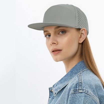 Quick Dry Baseball Cap Flat Brim Snapback Golf Hat for Men Women - color: Black+lightgrey+white
