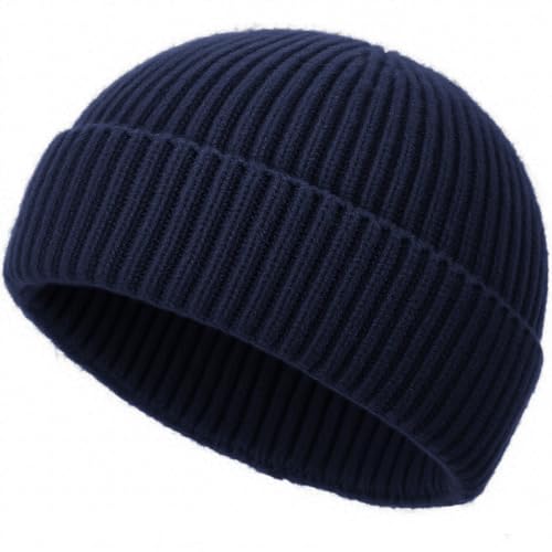 Wool Fisherman Beanies for Men Knit Fall Winter Beanie Hat Skull Cap - color: Navy Bue