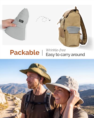 Hat Hut Hiking Hat, UPF50+ Wide Brim Sun Bucket Hats for Men Women, UV Protection, Fishing Outdoor Safari - color: Light Grey