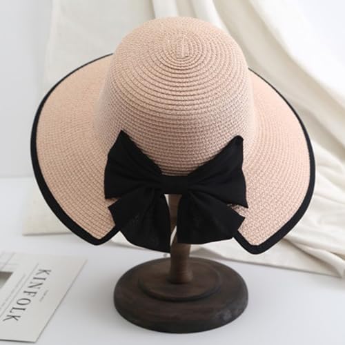 Womens Mens Wide Brim Straw Panama Hat Beach Sun Hat Summer Wide Brim Straw Roll up Hat Fisherman's UPF 50 - color: -Pink