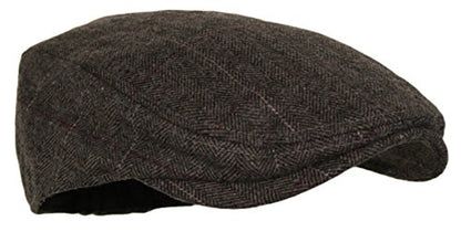 Wonderful Fashion Men's Herringbone Wool Tweed Newsboy IVY Cabbie Driving Hat - color: Plaid Brown