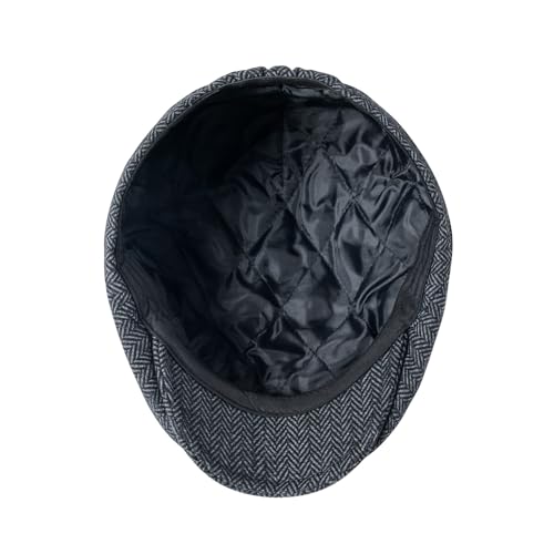 VOBOOM Men Wool Blend 8 Panel Newsboy Cap Tweed Hat - color: Herringbone Grey