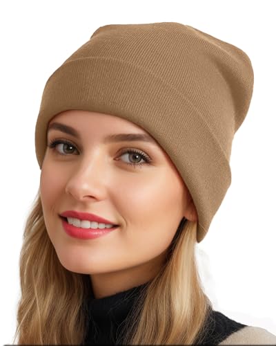 Womens Satin Lined Beanie Wool Silk Lining Slouchy Warm Skull Cap - color: 1pcs Light Coffee