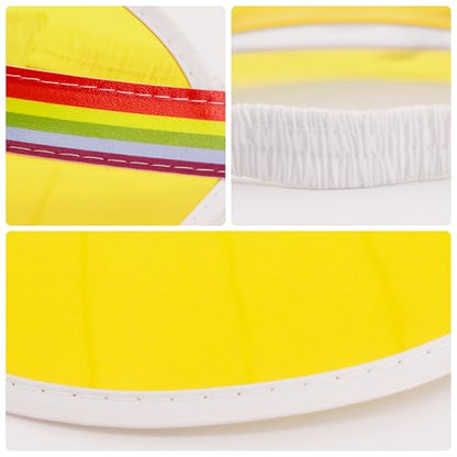 Giovacker Womens Mens PVC Clear Colorful Sun Visor Hats - color: Rainbow Print - Yellow + Sky Blue