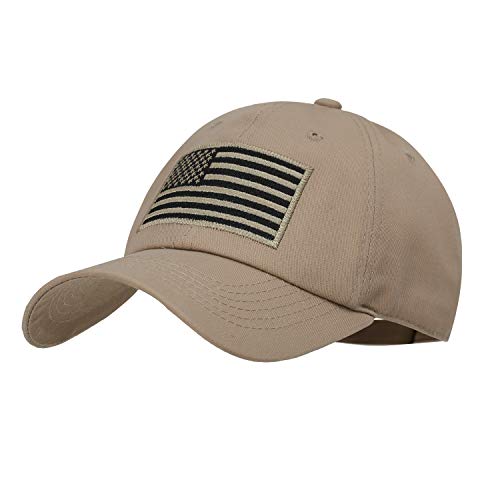 IIN American Flag Baseball Cap for Men Women Low Profile USA Army Tactical Operator Military Plain Dad Hat - color: Khaki