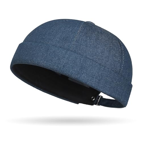 Denim Brimless Hats for Women Men Docker Style Cap Vintage Sailor Beanie Hat - color: Blue