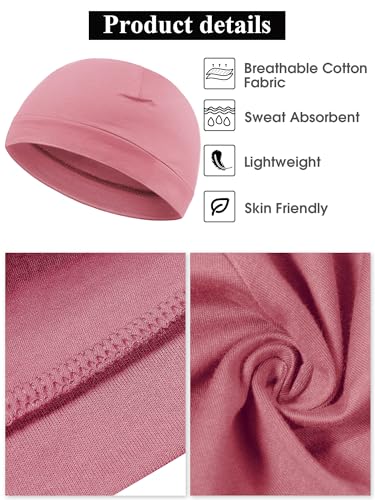 Syhood 4 Cotton Skull Caps for Men Women Sleep Night Hat Beanie - color: Army Green, Pink, Brown, Beige