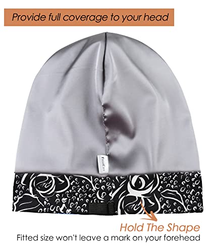 Adjustable Satin Lined Sleep Cap for Dreadlocks Curly Hair Large Head-Stay On Overnight - color: Black Off-white