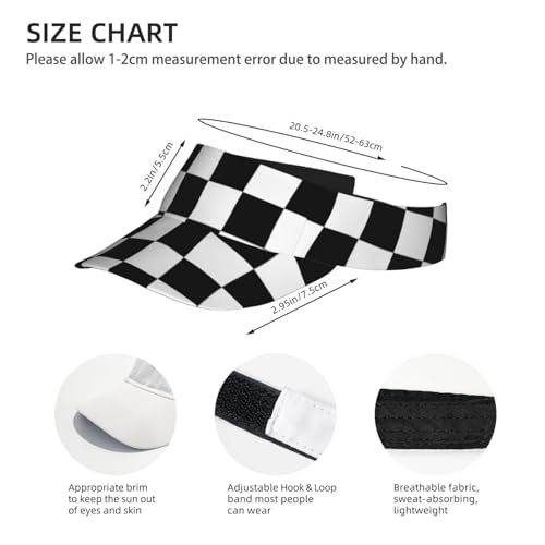 Sun Visor Hats Adjustable Open Top Sport Hat for Golf Women/Men - color: Black White Plaid