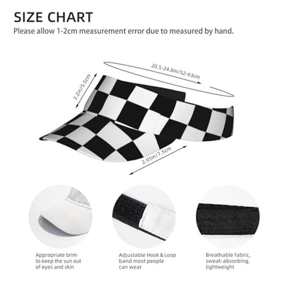 Sun Visor Hats Adjustable Open Top Sport Hat for Golf Women/Men - color: Black White Plaid