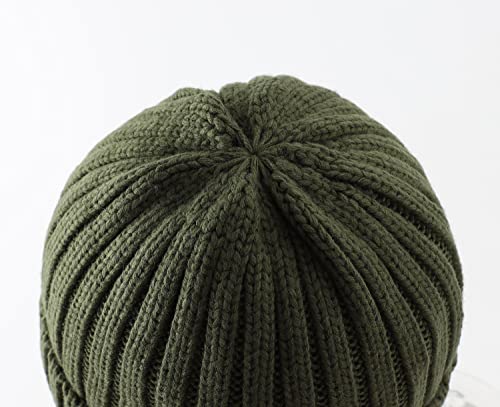 Home Prefer Mens Winter Hat Wool Fleece Lined Knit Beanie Hat Warm Stocking Caps - color: Army Green