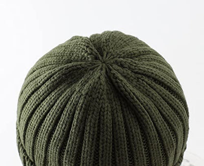 Home Prefer Mens Winter Hat Wool Fleece Lined Knit Beanie Hat Warm Stocking Caps - color: Army Green