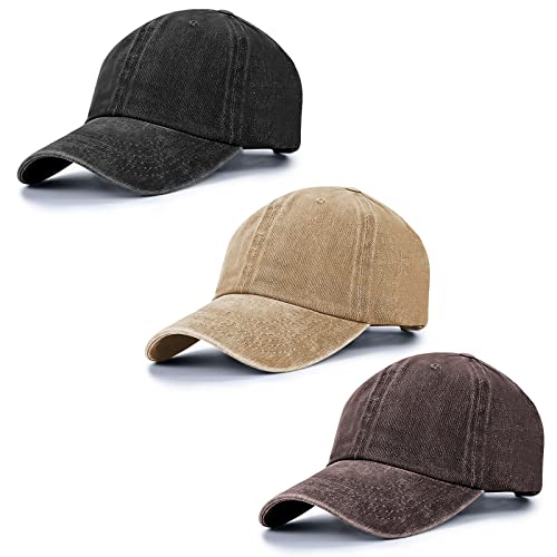 Baseball Cap Unisex Vintage Washed Distressed Cap,Retro Adjustable Dad Hats,Baseball Hat for Men Women - color: 3pcs-black+khaki+coffee
