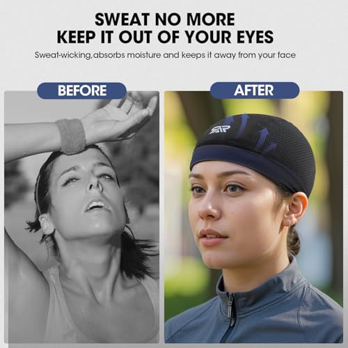 SUNMECI 2-Pack Breathable Skull Cap Mesh Helmet Liner for Men Women - color: Black+blue
