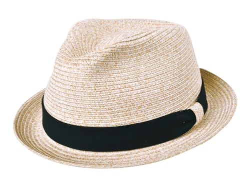 Bigalli Street Style Straw-Style Fedora Hat, Lightweight Short Brim Packable UV SPF 80 Summer Hat Poly Braid - color: Cream, size: Small