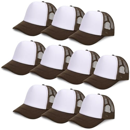 Ultrafun 10 Pack Trucker Hat Mesh Sublimation Blank Hats Adjustable Baseball Caps Hats for Men Women - color: Brown White