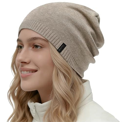 Wool Blend Ribbed Knit Beanie for Men Women, Double Layer Warm Winter Hat Beanies Skull Cap - color: Light Brown