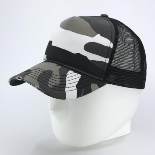 High Crown Foam Mesh Camouflage Tri-Color Oak Leaves Trucker Hat Baseball Cap - color: Distressed City Camo