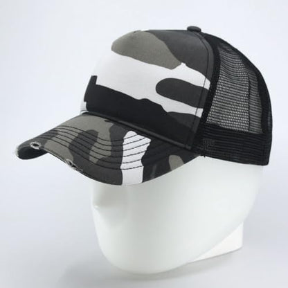 High Crown Foam Mesh Camouflage Tri-Color Oak Leaves Trucker Hat Baseball Cap - color: Distressed City Camo