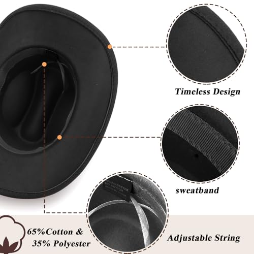 DRESHOW Women's Western Cowboy Hat Rhinestone Cowboy Cowgirl Hat Glitter Wide Brim Felt Fedora Hats Unisex Rolled up Caps - color: 1 Pack Style 11: Black