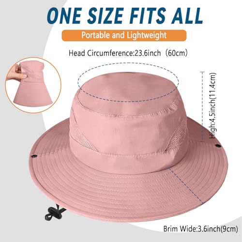 ZOORON Sun Hats for Men Women, Wide Brim Safari Hats UV Protection UPF50+ Waterproof Boonie Hats for Fishing Hiking Camping - color: With One Pair Cooling Sleeves-1pack-pink