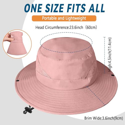 ZOORON Sun Hats for Men Women, Wide Brim Safari Hats UV Protection UPF50+ Waterproof Boonie Hats for Fishing Hiking Camping - color: With One Pair Cooling Sleeves-1pack-pink