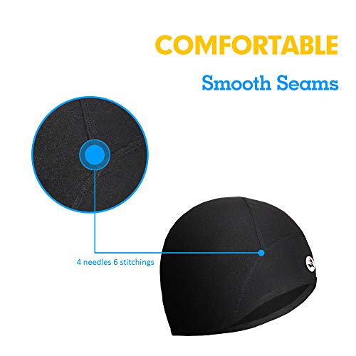 EMPIRELION Lightweight Thermal Skull Cap Ears Warm Cycling Helmet Liner Winter Running Beanie Hats Sweat Wicking - color: Black