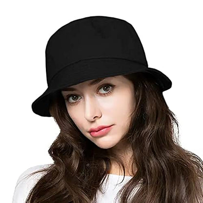 Unisex Bucket Hat Beach Sun Hat Aesthetic Fishing Hat for Men Women Teens, Reversible Double-Side-Wear - color: Black