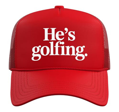 He's Golfing Trucker Hat with Adjustable Mesh Back - color: Red