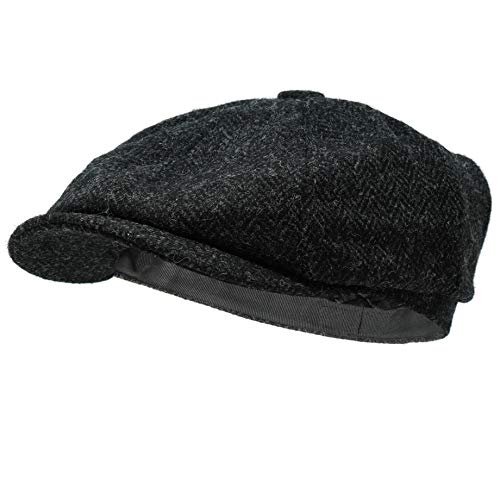 Lomond Newsboy Cap - 100% Handwoven Wool - Harris Tweed - Water Resistant - color: Midnight Herringbone, size: Small