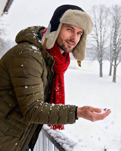 Croogo Cold Weather Eskimo Hats Trapper Hat Winter Thick Furry Ushanka Russian Hat Windproof Ski Trooper Hat with Ear Flap - color: Pl20-black