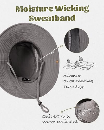 Camptrace Wide Brim Sun Hats for Men Hiking Fishing Outdoor Bucket Hat - color: Dark Grey