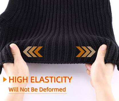 Connectyle Knit Hooded Scarf Hat Pullover Balaclava Beanie Skull Cap with Drawstring Neck Gaiter Hood Winter Hats for Women - color: Black