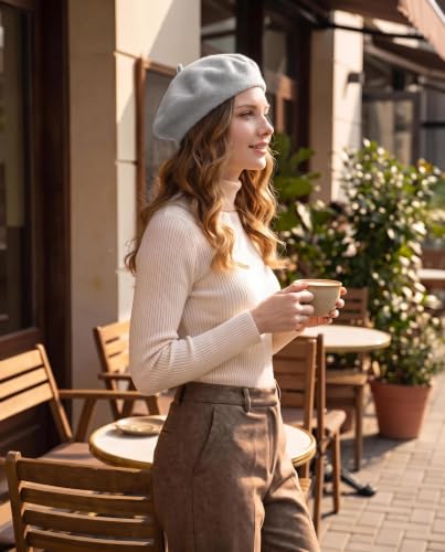 French Beret Hats for Women Men - Classic Wool Beanie Winter Cap - color: Grey